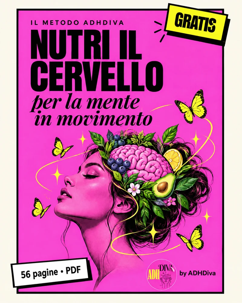 Copertina della guida gratuita ADHD · Nutri il Cervello, il metodo ADHDiva per la mente in movimento